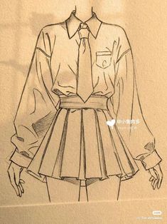 a drawing of a woman's shirt and tie