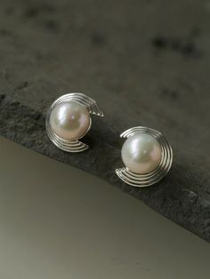 Simple Spiral Pearl Stud Earrings - floysun Hallmarked Round Sterling Silver Pearl Earrings, Modern Round Sterling Silver Pearl Earrings, Silver Pearl Earrings, Tiger Eye Stone, Pearl Stud Earrings, Recycled Sterling Silver, Pearl Studs, Sterling Silver Earrings Studs, Silver Pearls