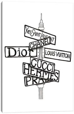 a black and white drawing of street signs