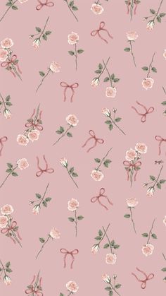 a pink wallpaper with roses and scissors