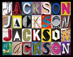 the word jackson is made up of letters and numbers that are all in different colors