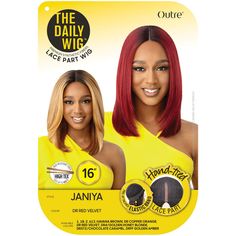 Outre Synthetic Hair Lace Part Wig - JANIYA COLOR SHOWN: DR RED VELVET, DRFF GOLDEN AMBERMATERIAL: Synthetic HairTYPE: Lace Part WigLENGTH: 16"HEAT SAFE: YesDESCRIPTION: Outre Janiya Lace Part Wig Hand-Tied Pre-Attached Elastic Band Premium Synthetic Fibers Save up to 400 The Daily Synthetic Wig Wear me on the daily.Live life, do you and achieve effortless beauty every day. The Daily Wig fully hand-tied deep lace part and range of styles make this collection ready-to-wear, while still giving you the option to customize your look however you desire.Experience how easy being beautiful every day can be. From simple to sexy, playful to polished, and everything in between, The Daily Wig is your go-to for wherever your mood takes you. Premium Synthetic Fibers Pre-Plucked & Hand-tied Lace I-Part Clip In Weave, Remy Hair Wigs, Remy Hair Weave, Hair Lotion, Brazilian Remy Hair, Effortless Beauty, Wig Lace, 360 Lace Wig, Hair Mousse