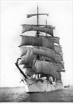 an old photo of a large ship in the ocean