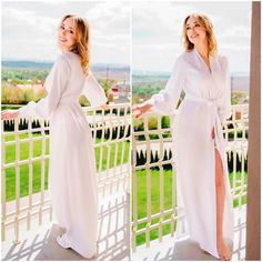 "Long bridal robe for a photo shoot for a wedding photo and as a maternity dress. Also, you can please yourself and your loved one every day. Oversized for easy movement and comfort. Very soft and light fabric. This robe is 100% handmade ✂️. Choose your size in the \"Frequently Asked Questions\". 📦Shipping: All our items we send in gorgeous boxes. Every model we make for each of our customers individually. Items will be ready to be shipped within 5-9 business days after PayPal payment is comple Wedding Day Robes, Long Bridal Robe, Bridal Dressing Gown, Boho Maternity Dress, Silk Robe Long, Robe Wedding, Lace Bridal Robe, Sheer Robe, Bridal Robe