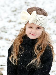 Bow Ear Warmer, Child, Toddler, Baby, Ear Warmer, Crochet Bow Ear Warmer, Bow Winter Headband, Big B Crochet Pillow Patterns Free, Crochet Flower Headbands, Beanie With Ears, Bow Headwrap, Big Bow Headband, Crochet Bow, Headband Crochet, Crochet Baby Beanie, Winter Headband