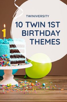 a birthday cake sitting on top of a table with sprinkles around it