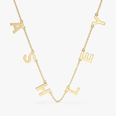 Elisse Elevate your everyday look with the timeless elegance of the Custom Solid Gold Name Charm Necklace. This beautiful piece allows you to personalize a delicate 14k gold chain (available in yellow, rose, or white gold) with custom name charms in solid 14k gold. - Handmade - Solid Gold- Initial Size: 6 mm * Personalized items are non-refundable. * All pieces come beautifully boxed in suede pouches you can always use when traveling! Handmade Fine Jewelry, Gold Name Necklace, Gold Initial, Gold Letters, Gold Set, Yellow Rose, Name Necklace, Custom Name, Your Name