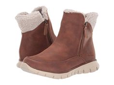 SKECHERS Synergy - COLLAB - Women's Shoes : Chestnut : The SKECHERS Synergy - COLLAB boot embraces a cozy-chic design with a mid-calf height, faux-fur collar, and smooth finish. Microfiber fabric upper is treated with 3M Scotchguard for water resistance. Full-length zipper closure along the side panel. Rounded toe with durable reinforcement at the bumper. Side stretch panel offers a custom fit. Signature logo detailing at the side heel. Plush chenille fabric lining. Warm Tech Memory Foam cushion Guy Clothing, Skechers Shoes Women, Mountain Gear, Low Boots, Zipper Boots, Shade Sail, Cozy Chic, Skechers Women, Chenille Fabric