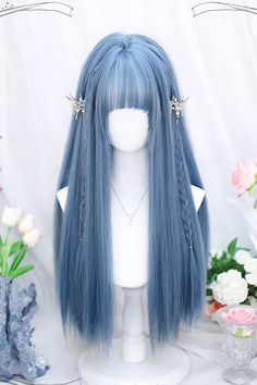 Color: Blue Fabric: High Temperature Wire Style types: Sweet Lolita Season: Spring, Summer, Autumn, Winter Wig Length: 60-65CM. Notice: Wig*1. Any of the accessory is not included.