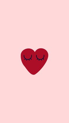 a red heart with eyes closed on a pink background