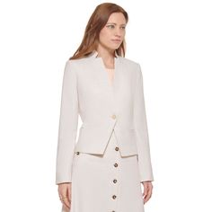 Change Your Office Looks Up With This Flattering One Button Blazer By Calvin Klein. Its Chic Star Collar Adds Interest To Your Business Ensembles. Approx. 21" Long Star Collar; One Button Closure Shoulder Pads; Welt Pockets At Sides Lined Polyester/Viscose/Linen/Spandex; Lining: Polyester/Spandex Dry Clean Imported Elegant Calvin Klein Office Outerwear, Elegant Calvin Klein Outerwear For Office, Calvin Klein Single Button Workwear Blazer, Calvin Klein Single Breasted Office Blazer, Calvin Klein Single-breasted Blazer For Office, Calvin Klein Single Breasted Blazer For Office, Calvin Klein Single Button Blazer For Work, Elegant Long Sleeve Calvin Klein Blazer, Elegant Calvin Klein Career Outerwear