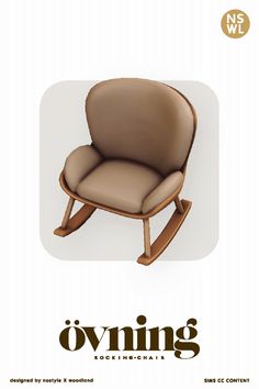 an image of a rocking chair with the words ovining written in brown on it