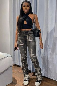 High Stretchy Ripped Washable Solid Skinny Jean Womens Streetwear, Street Jeans, Chic Jeans, Jeans Woman, Streetwear Jeans, Casual Denim Pants, Streetwear Mode, Zipper Pants, Legging Sport