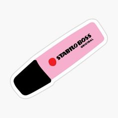 a pink sticker with the words stabo boss in black on it's side