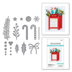 the stamp and die set includes two christmas decorations