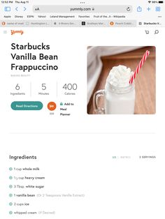 the website for starbucks's vanilla bean frappuccino