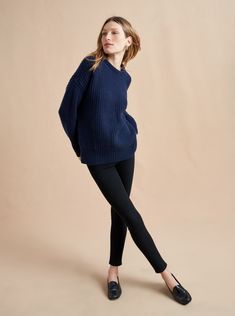 Toujours Sweater Navy – La Ligne Navy Crew Neck Sweater Outfit, Navy Blue Sweater Outfit, Navy Sweater Outfit, Perfect Spring Outfit, Chelsea Girls, White Maxi Skirts, Navy Outfit, Navy Blue Sweater, Sweater Outfit