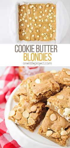 cookie butter blondies on a white plate