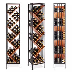 the wine rack has many bottles in it