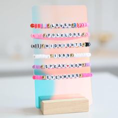 💫 Wholesale discount 🚀 Worldwide Shipping (3-5 days) 📐 Customization available (DM us)  Our Bracelet Display Stand SWIFTIE is perfect for friendship bracelets.  Perfect for retail, pop-up events, or professional showcases. Designed for clean, organized, and stylish presentations, it's perfect for showcasing friendship bracelets inspired by Swiftie culture.  Ideal for Displays: Perfect for shops, events, or collectors looking to create an eye-catching arrangement. Dimensions :  - Acrylic : 17x Shop Jewelry Display, Swiftie Bracelet, Jewellery Displays, Inspired Bracelets, Bracelet Display, Jewelry Displays, Pop Up Event, Wood Acrylic, Acrylic Display