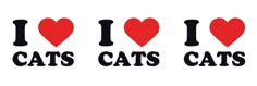 the words i love cats and two hearts are shown in black on a white background