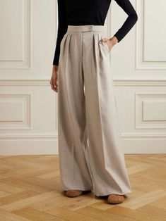 MAX MARA Entrata pleated wool wide-leg pants Max Mara Pants, Sport Swimwear, Sports Skirts, Black Turtleneck, Max Mara, Jeans Dress, Skirt Top, Straight Leg Pants, Net A Porter