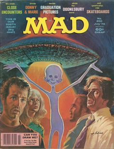 the cover to mad magazine with an alien man standing in front of two other men