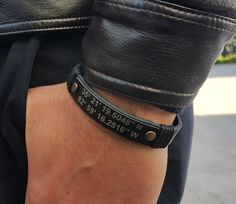 Ldr Gifts For Him, Leather Mens Bracelet, Coordinates Jewelry, Coordinates Bracelet, Distance Relationship Gifts, Leather Anniversary Gift, Long Distance Relationship Gifts, 3rd Anniversary Gifts