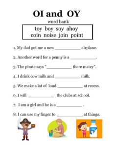 an english worksheet for children to learn how to use the word o and oy