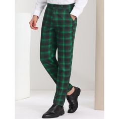 With the fashionable plaid-pattern design, the dress pants give you a different business style. These plaid pants are made of soft fabric which is smooth and easy to care for daily. Besides, they are designed with an elastic waist, bringing you a comfortable wearing experience. Pair the plaid dress pants with your shirts, polo shirts, or blazers for a smart casual style. Plaid Flats, Dress Pant Suit, Plaid Dress Pants, Smart Casual Style, Stretch Dress Pants, Pants Green, Business Style, Business Dress, Dress Suit