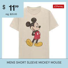 Update your casual wardrobe with this men's Mickey Mouse graphic short-sleeve t-shirt. Made from a soft cotton-jersey for a regular-fit, this crew-neck tee pairs perfectly with anything from jeans to joggers or basketball shorts.Character: Mickey MouseClosure Type: Pullover HeadFit: Regular FitNeckline: Crew NeckSleeve Length: Short SleeveFiber Content: 100% CottonFabric Description: JerseyCare: Tumble Dry, Machine WashCountry of Origin: Imported Tops Graphic, Color Sand, Basketball Shorts, Crew Neck Tee, Casual Wardrobe, Men Short Sleeve, Shirts Tops, Graphic T Shirt, Mens Short