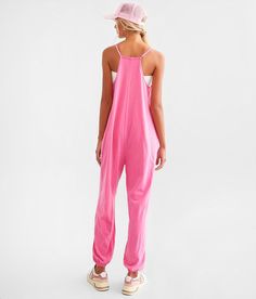 BKE Brushed Jumpsuit - Pink Large, Women's Fuchsiapurple Washed knit jumpsuit Adjustable straps Elasticized cuffs Inseam measures 27 Bust measures 36 on size small Body length up to 57 on size small. Layering piece(s) and/or accessories sold separately.. 96% Cotton 4% Spandex. Machine wash cold with like colors gentle cycle. Do not bleach. Dry flat. Do not iron. Apparel & Accessories Cotton Jumpsuits And Rompers For Spring Lounging, Casual Pink Jumpsuits And Rompers For Lounging, Trendy Jumpsuits And Rompers For Spring Lounging, Pink Stretch Jumpsuits And Rompers For Loungewear, Fitted Jumpsuits And Rompers For Leisure In Spring, Stretch Jumpsuits And Rompers For Spring Lounging, Spring Stretch Jumpsuits And Rompers For Lounging, Pink Relaxed Fit Jumpsuit For Loungewear, Trendy Pink Jumpsuits And Rompers For Loungewear