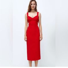 Nwt Zara Red Dress With Cutouts And Seamed Bust. Perfect For Holiday Parties. Red Sheath Maxi Dress For Summer, Red Sheath Dress For Summer, Red Sheath Maxi Dress For Spring, Red Sheath Dress For Spring, Zara Red Cocktail Maxi Dress, Chic Red Midi Dress By Zara, Chic Red Zara Midi Dress, Zara Red Knee-length Midi Dress, Zara Sleeveless Red Maxi Dress