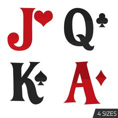 four different types of letters and numbers with hearts, spades, jack - o - lantern