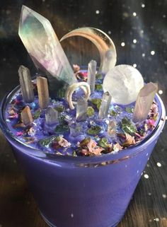 Celestial Candle, Divination Candle, Mystical Candles, Candles With Crystals And Flowers, Dream Herbs, Witch Board, Amethyst Candle, Blue Lotus Flower, Blue Lotus