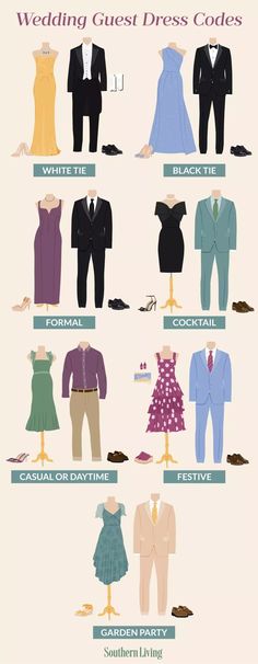 a poster showing different types of clothes and shoes for people to wear on their wedding day