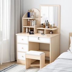 a bedroom scene with focus on the dressing table