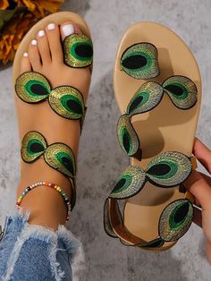 Green Closed Toe Flats For Party, Green Flat Heel Party Sandals, Embroidered Summer Flats, Closed Toe Green Sandals For Spring, Green Round Toe Sandals For Summer, Green Round Toe Sandals For Spring, Green Closed Toe Sandals For Spring, Casual Green Open Toe Flats, Casual Green Flat Heel Sandals