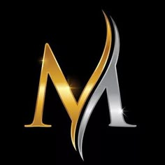 the letter m in gold and silver on a black background