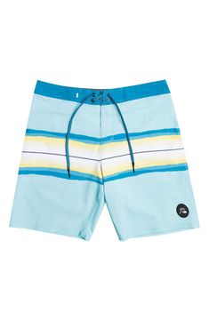 Soft Surfsilk fabric means never-ending comfort in and out of the waves in these quick-drying performance board shorts styled with bold contrast stripes. 19" outseam Water-resistant 53% recycled polyester, 35% polyester, 12% elastane Machine wash, tumble dry Imported This product meets Nordstrom Sustainably Sourced Materials criteria: contains at least 50% sustainably sourced materials Angel Blue, Recycle Plastic Bottles, Board Shorts, Swim Trunk, Mens Shorts, Water Resistant, Stripes, Nordstrom, Fabric