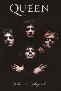 queen album cover with four men in black