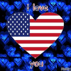 i love you with an american flag in the shape of a heart on blue hearts