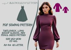 Turtleneck Long Bishop Sleeves Mini Pencil Dress Pattern, Mini Dress Sewing Pattern, Pencil Dress, Casual Dress, Turtleneck Dress, Woman Dress Sewing Pattern A0 A4 US Letter-US 2 to 30 US Sizes: 2, 4, 6, 8, 10, 12, 14, 16, 18, 20, 22, 24, 26, 28, 30 Standard Sizes: XS, S, M, L, XL, 2XL, 3XL, 4X These patterns are suitable for A4, A0, and US Letter size papers. This is a digital product. You will receive zip files containing the patterns and sewing instructions. If you encounter any problems cont Pencil Dress Pattern, Mini Dress Sewing, Mini Dress Pattern, Turtleneck Mini Dress, Ball Gown Dress, Woman Dress, Dress Sewing Pattern, Dress Sewing, Turtle Neck Dress