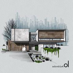 an architectural rendering of a modern house