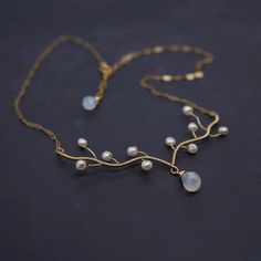 Whimsical Gold Jewelry For Weddings, Whimsical Gold Wedding Jewelry, Whimsical Pearl Charm Jewelry As Gift, Whimsical Pearl Charm Jewelry For Gifts, Gold Moonstone Necklace For Anniversary, Gold Moonstone Necklaces For Anniversary, Whimsical White Wedding Necklaces, Delicate Hand Forged Jewelry, Gold Moonstone Necklace For Wedding