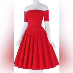 Super Cute. Would Need Petticoat Do Really Make It Flare Out. Brand New; Never Been Worn Chic Red Full Skirt Dresses, Chic Red Dress With Full Skirt, Red Full Skirt Dress For Spring, Chic Red Dresses With Full Skirt, Retro Red Cocktail Dress, Classic Red Summer Dress, Red Retro Cocktail Dress, Red Off Shoulder Dress, Red Christmas Dress