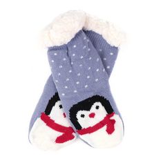 Girls' slipper socks in winter penguin design. Super thick fleece interior for maximum warmth and comfort. Non-skid bottoms to prevent slipping and sliding: Silicon rubber grips on soles of socks prevent slips and falls on smooth floors. 100% Polyester. Available for 4-7 and 8-12 year old kids. Fits kids' foot sizes 12 to 6. Feels soft and comfortable throughout, sure to catch the eye and appeal of others. Great gift for Thanksgiving and Christmas holidays. This timeless design is a very popular Winter Penguin, Face Socks, Valentines Birthday, Girls Camp, Warm Slippers, Granddaughter Gift, Slip And Fall, Fluffy Animals, Budget Fashion