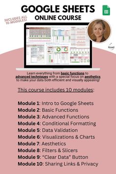 the google sheets online course is available for students to learn how to use their computer