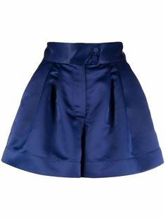 Styland high-waisted Satin Shorts - Farfetch Satin Shorts Outfit, Flared Shorts, Satin Trousers, Satin Shorts, Pleated Shorts, Designer Shorts, Animal Welfare, Blue Shorts, Tulum