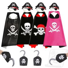 children's capes with pirate skull and crossbones on them are shown